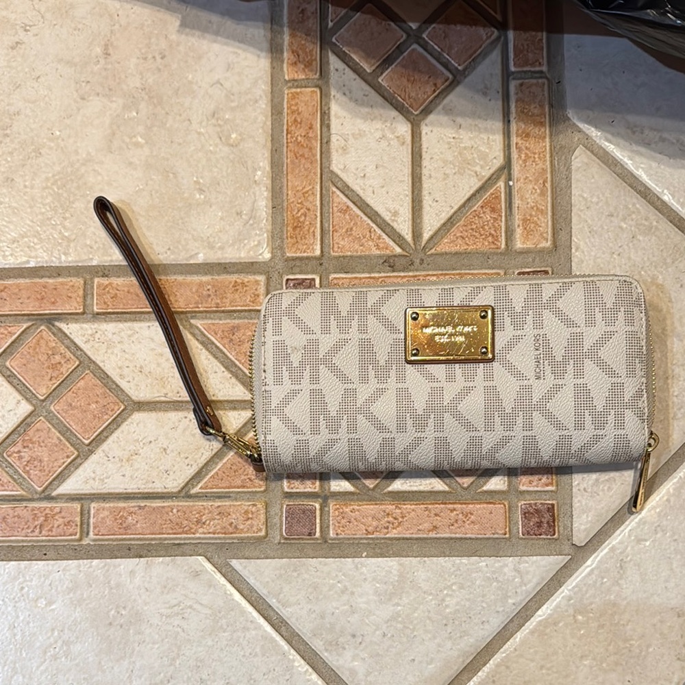 Michael Kors Monogram Beige Wristlet